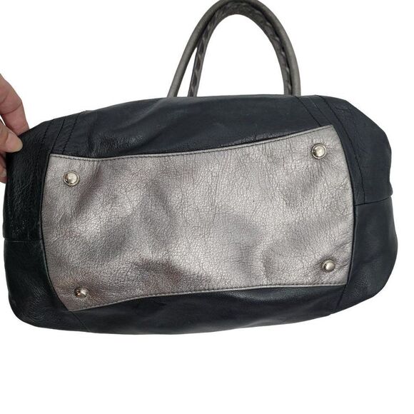 B. Makowsky Shoulder Bag Leather Black Silver Braided Slouchy Large Edgy Baddie - Picture 14 of 17